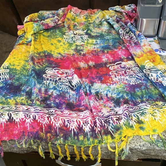 Vintage Tribal Print & Tye Dye Sarong or Pashmina 47x64 by indigo blue​ - Picture 2 of 3